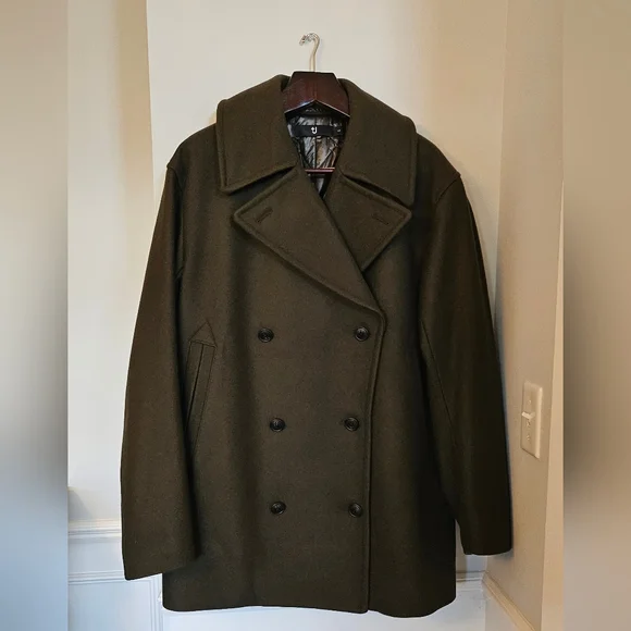 UNIQLO +J Jil Sander Pea Coat Olive Wool Blend Men Size L